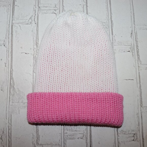 🎀💗 Handmade Knit Beanie · White + Pink · Adult Fit - Picture 1 of 3